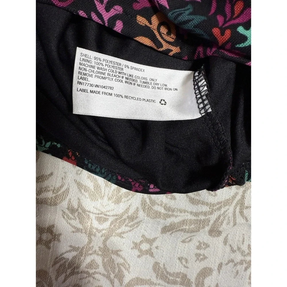 Ava &‎ Viv Women's Black Floral Print Lined Mesh Spaghetti Ruched Dress 2X